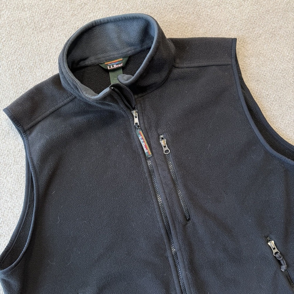Vintage L.L. Bean Fleece Black Vest Full Zip Men's Size XL